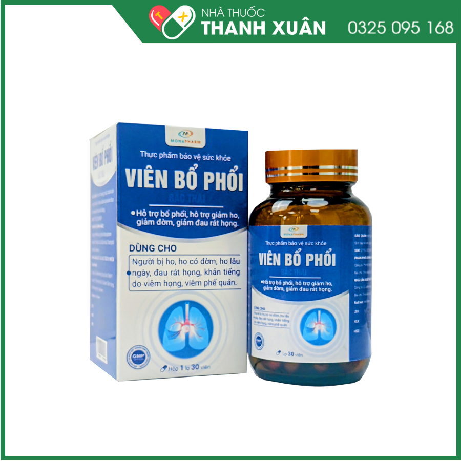 Viên Bổ Phổi Bắc Thái giúp hỗ trợ bổ phổi, hỗ trợ giảm ho, giảm đau rát họng, khàn tiếng